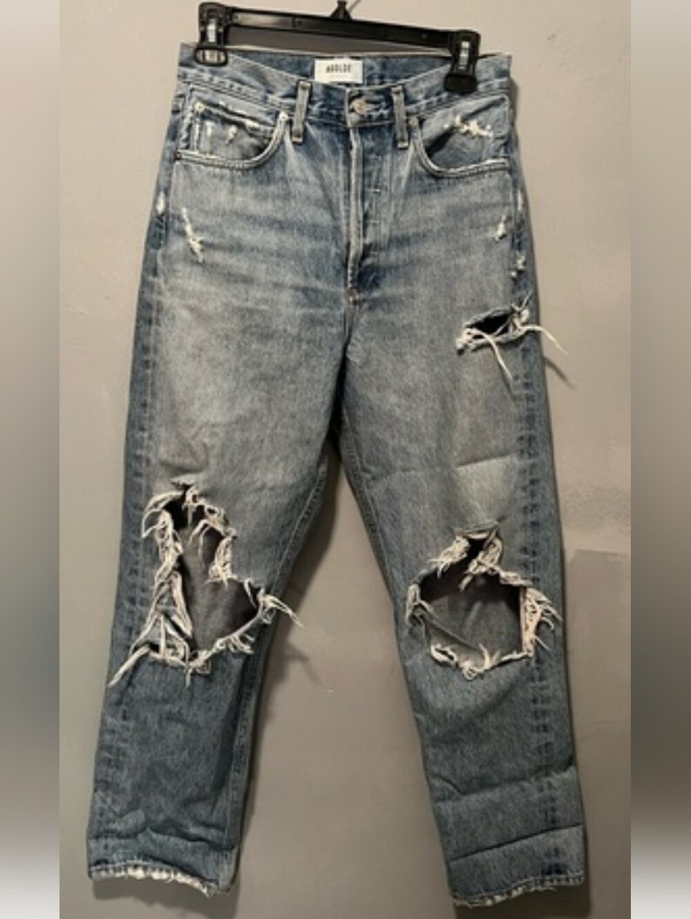 Agolde Women's Light Blue Distressed Straight-Leg Jeans
